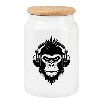 Energetic Monkey Head Electric Surge Club Chemise - Boîte à biscuits avec couvercle en bois - blanc - Devant