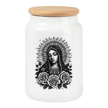 Dark Mary with Rosary - Cookie Jar with Wooden Lid - white - Front