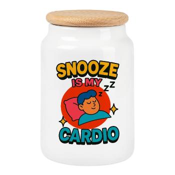 Snooze ist mein Cardio - Keksdose mit Holzdeckel - Weiß - Vorne