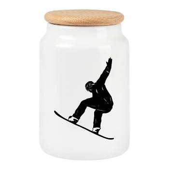 Minimalist Snowboard Silhouette Winter Sports - Cookie Jar with Wooden Lid - white - Front
