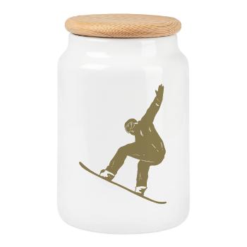 Minimalist Snowboard Silhouette Winter Sports - Cookie Jar with Wooden Lid - white - Front