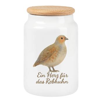 Ein Herz für das Rebhuhn – Vogel des Jahres 2026 - Keksdose mit Holzdeckel - Weiß - Vorne