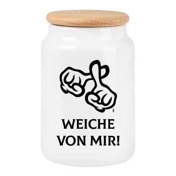 Weiche Von Mir! (Kreuz / Bibel / Religion / 1C) - Keksdose mit Holzdeckel - Weiß - Vorne