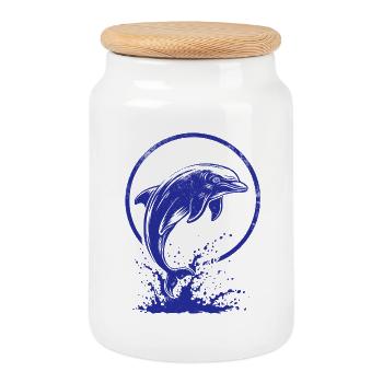 Dolphin logo blue - Cookie Jar with Wooden Lid - white - Front