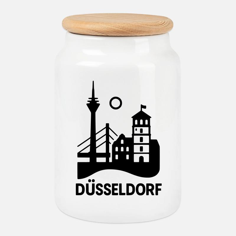 Düsseldorf Wahrzeichen Silhouette - Keksdose mit Holzdeckel - Weiß