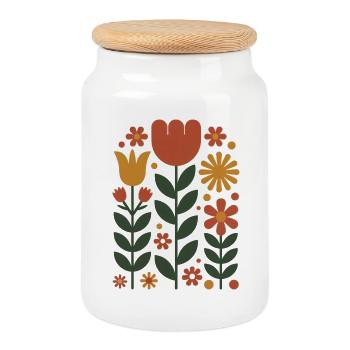 Flowers - Blooming Harmony - Cookie Jar with Wooden Lid - white - Front