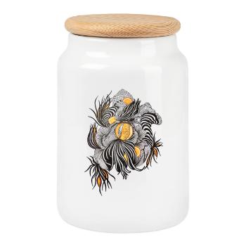 Noir Blossoms Accents d’orange - Boîte à biscuits avec couvercle en bois - blanc - Devant
