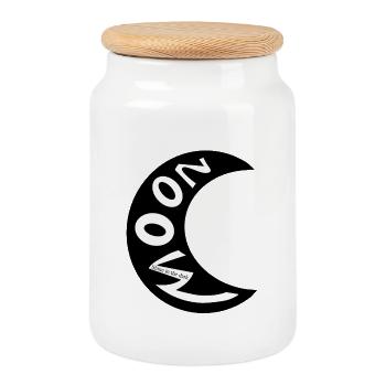 Moon - Cookie Jar with Wooden Lid - white - Front
