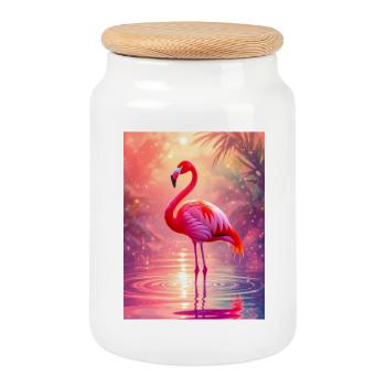 Flamingo – Geist der Anmut und Farbe - Keksdose mit Holzdeckel - Weiß - Vorne