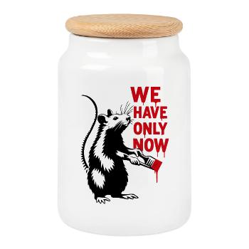 Nous ne faisons que maintenant Rat Art - Boîte à biscuits avec couvercle en bois - blanc - Devant