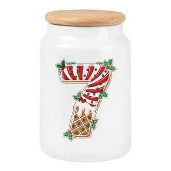 Christmas 7 Popsicle Mistletoe - Cookie Jar with Wooden Lid - white - Front