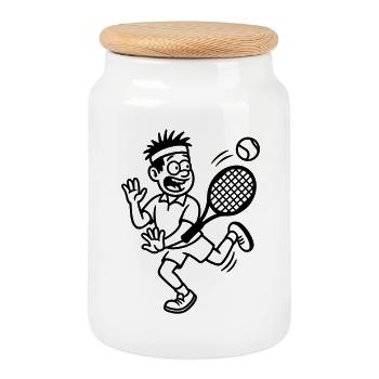 tennisspieler lustig - Keksdose mit Holzdeckel - Weiß - Vorne