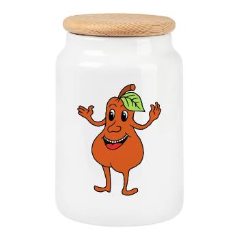 Pear laughing - Cookie Jar with Wooden Lid - white - Front