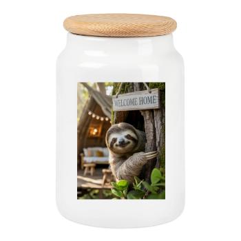 Bienvenue à la maison Paresseuse dans la cabane dans les arbres - Boîte à biscuits avec couvercle en bois - blanc - Devant