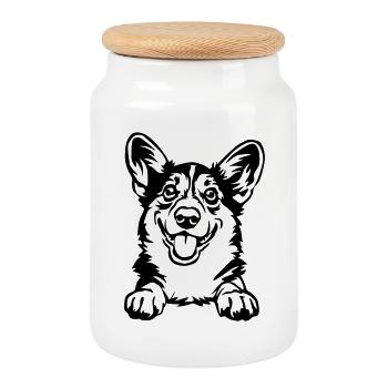 Corgi gallois - Boîte à biscuits avec couvercle en bois - blanc - Devant