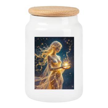 Vierge interstellaire formée à partir de la lumière des étoiles - Boîte à biscuits avec couvercle en bois - blanc - Devant