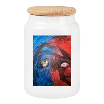 Heaven and Hell halloween - Cookie Jar with Wooden Lid - white - Front