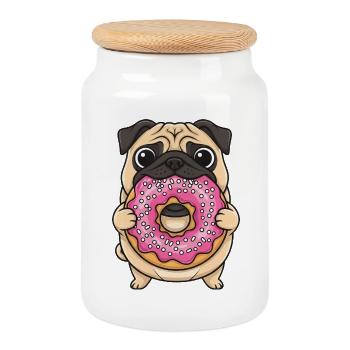 Süßer Mops Donut Cartoon Nachtisch Zuckerware - Keksdose mit Holzdeckel - Weiß - Vorne