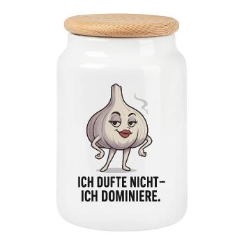 Garlic Lady - I don't smell, I dominate - Cookie Jar with Wooden Lid - white - Front