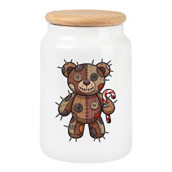 Creepy Christmas Bear Voodoo Halloween Nightmare - Cookie Jar with Wooden Lid - white - Front