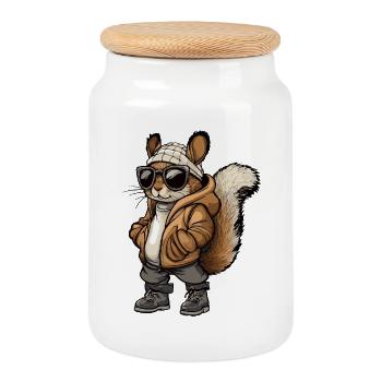 Squirrel Cool Winter - Cookie Jar with Wooden Lid - white - Front