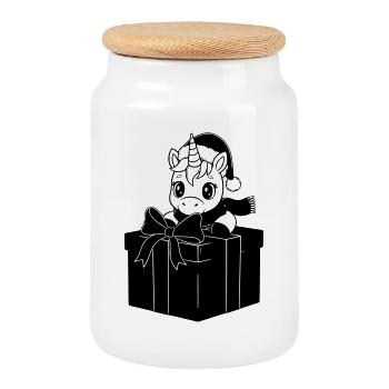 Christmas Unicorn Gift - Cookie Jar with Wooden Lid - white - Front