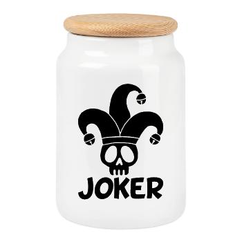 Black Joker Skull - Cookie Jar with Wooden Lid - white - Front