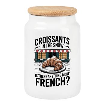 Croissants sous la neige, French Café Design - Boîte à biscuits avec couvercle en bois - blanc - Devant