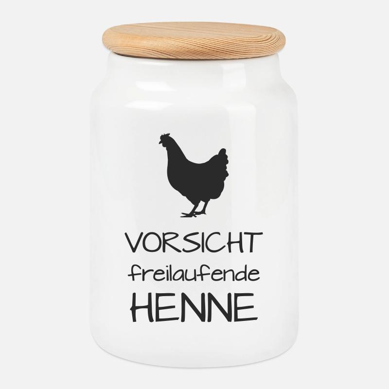 Vorsicht Henne Freilaufend - Keksdose mit Holzdeckel - Weiß