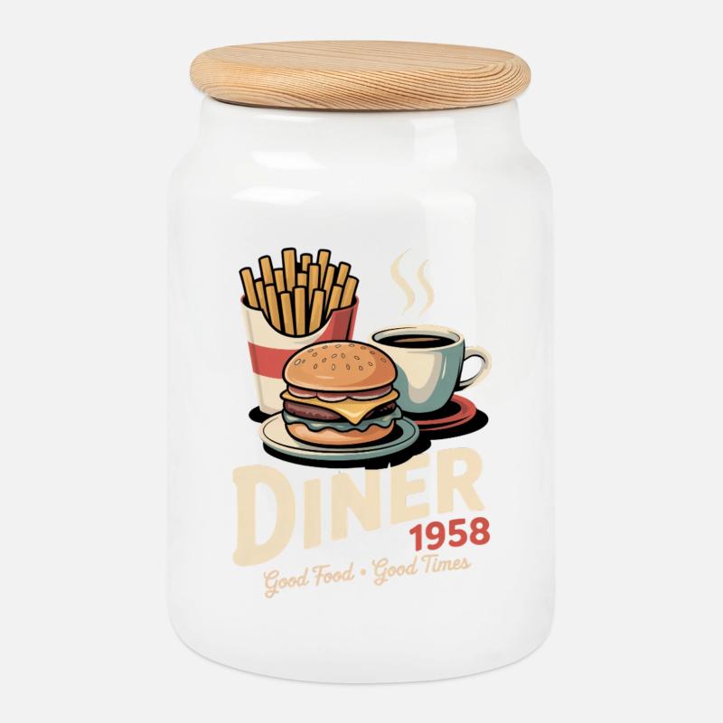 Dîner 1958 - Boîte à biscuits avec couvercle en bois - blanc