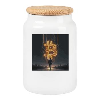 Bitcoin Vision of the Future – The Investor's Path - Cookie Jar with Wooden Lid - white - Front