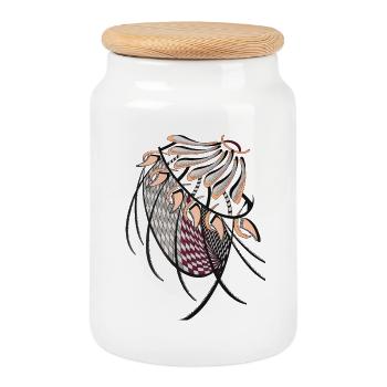 Geometric Fan Hair Patterns - Cookie Jar with Wooden Lid - white - Front