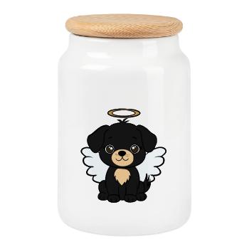 Dog - Cookie Jar with Wooden Lid - white - Front