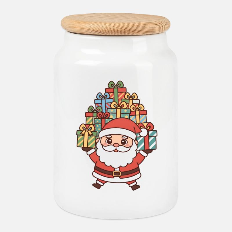Weihnachtsmann Nikolaus - Keksdose mit Holzdeckel - Weiß