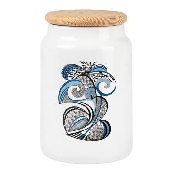 Feuilles tourbillonnantes bleu-noires - Boîte à biscuits avec couvercle en bois - blanc - Devant