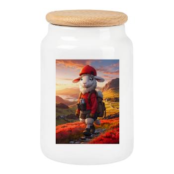 Hiking sheep at sunset - Cookie Jar with Wooden Lid - white - Front