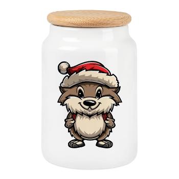 Noël hérisson - Boîte à biscuits avec couvercle en bois - blanc - Devant