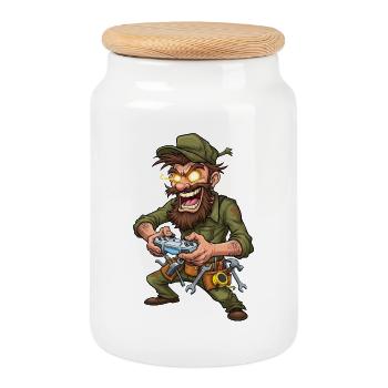 Adventure Gamer with Tools Craftsman - Cookie Jar with Wooden Lid - white - Front