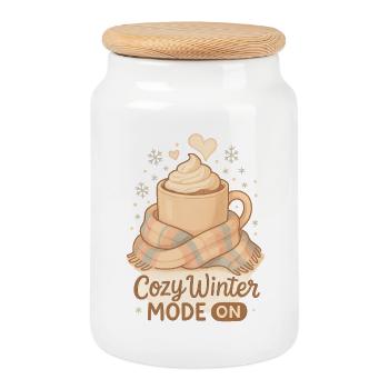 Cozy Winter Mode – Gemütliches Winter Kakao Design - Keksdose mit Holzdeckel - Weiß - Vorne