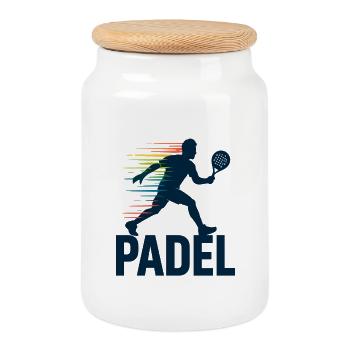 Padel Silhouette im Regenbogen - Keksdose mit Holzdeckel - Weiß - Vorne