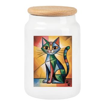 Cat Cubic - Cookie Jar with Wooden Lid - white - Front