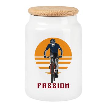Bike - Cookie Jar with Wooden Lid - white - Front