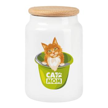 Un mignon chat roux jette un coup d’œil hors du seau - Boîte à biscuits avec couvercle en bois - blanc - Devant