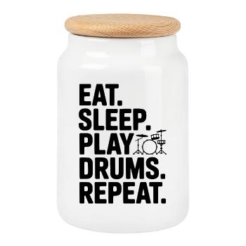 Eat. Sleep. Play Drums. Repeat. - Cookie Jar with Wooden Lid - white - Front
