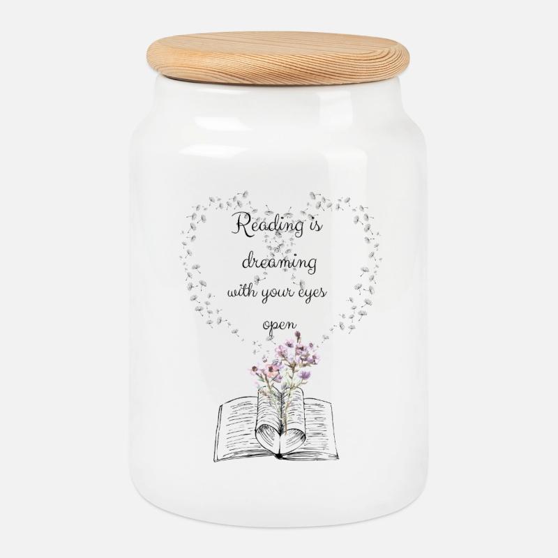 Reading is dreaming - Keksdose mit Holzdeckel - Weiß