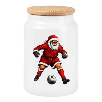 Noël footballeur - Boîte à biscuits avec couvercle en bois - blanc - Devant