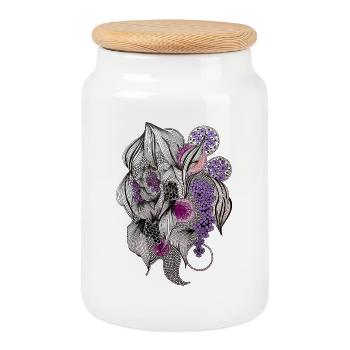 Fleurs Zentangle en Violet - Boîte à biscuits avec couvercle en bois - blanc - Devant