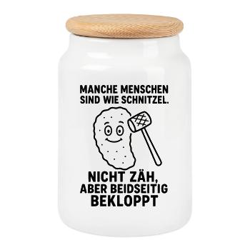 bekloppte menschen schnitzel - Keksdose mit Holzdeckel - Weiß - Vorne
