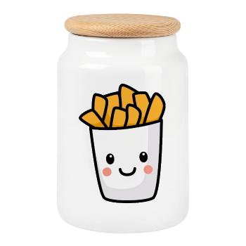 Kawaii fries - Cookie Jar with Wooden Lid - white - Front