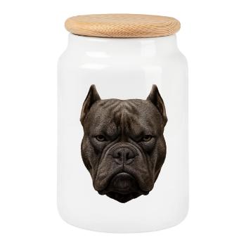Kraftvoller Bulldoggenkopf - Keksdose mit Holzdeckel - Weiß - Vorne